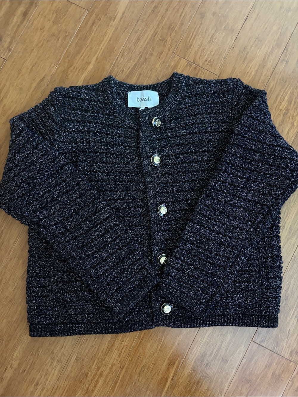 ba&sh Black Chunky Ribbed Button-Front Cardigan